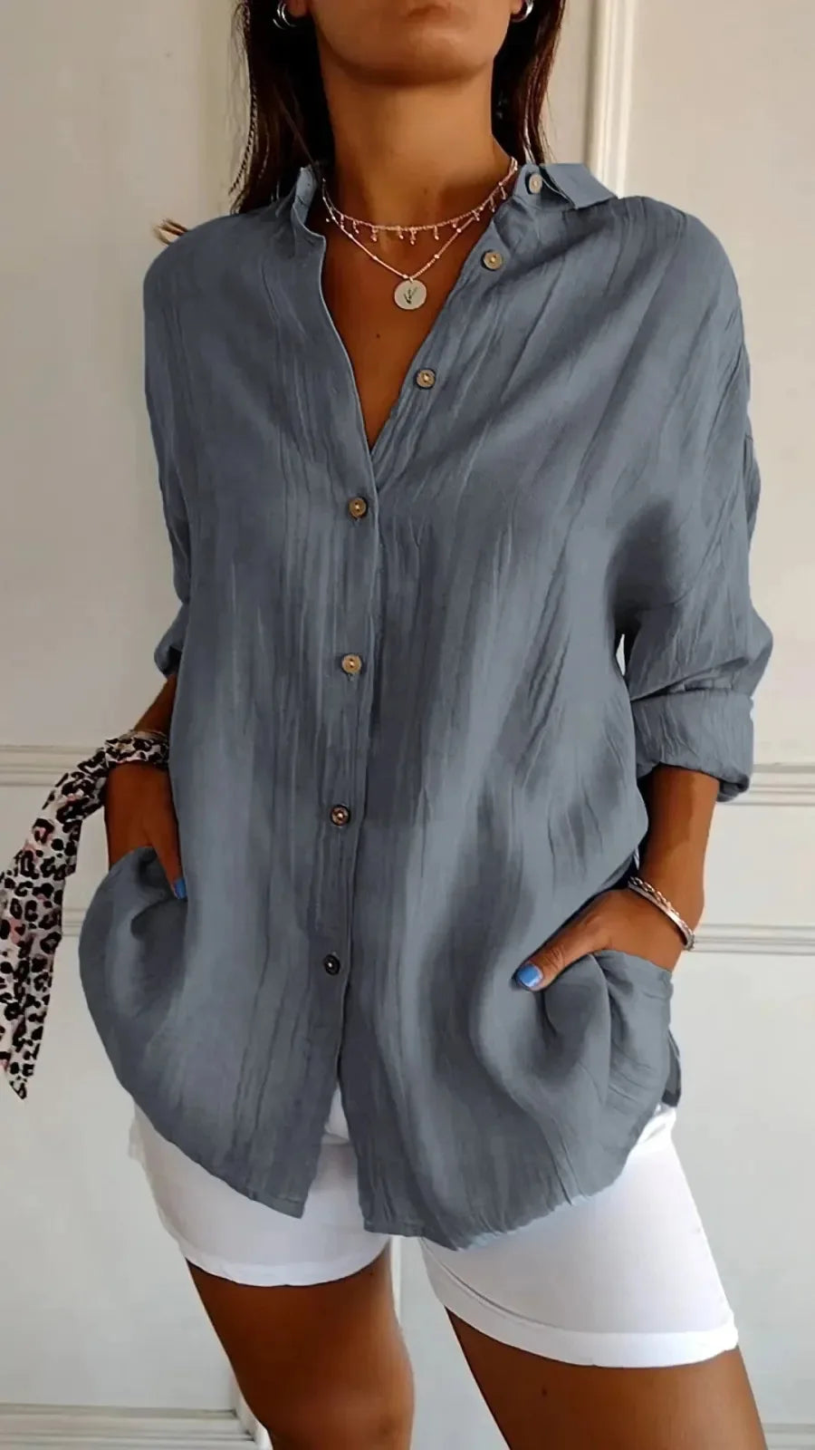 🌷Women's Classic Pleated Textured Single-Breasted Lapel Shirt - 49% OFF Summer Sale
