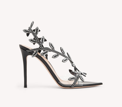 Brunella Rhinestone Leaf Embellished Slingback Sandals