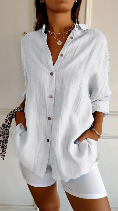 🌷Women's Classic Pleated Textured Single-Breasted Lapel Shirt - 49% OFF Summer Sale