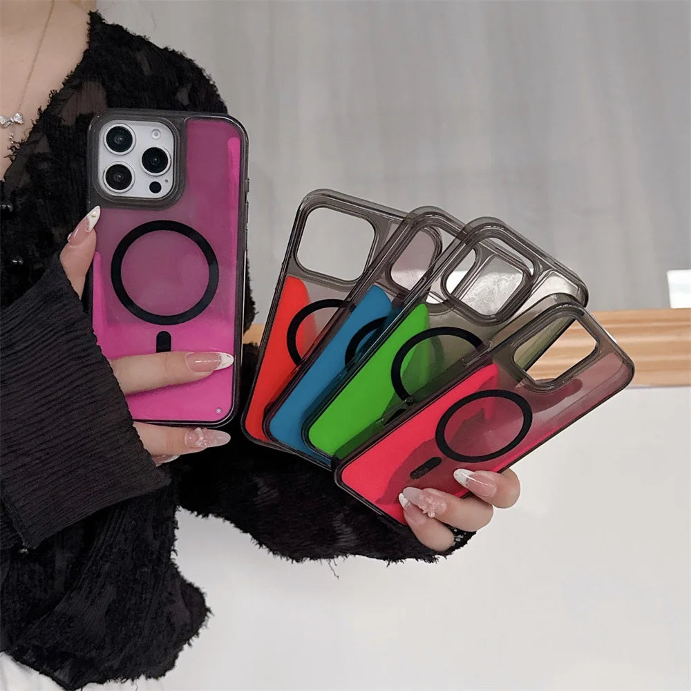 Magsafe Fluorescent Liquid Quicksand Glowing Phone Case – Wireless Charging Protective Cover