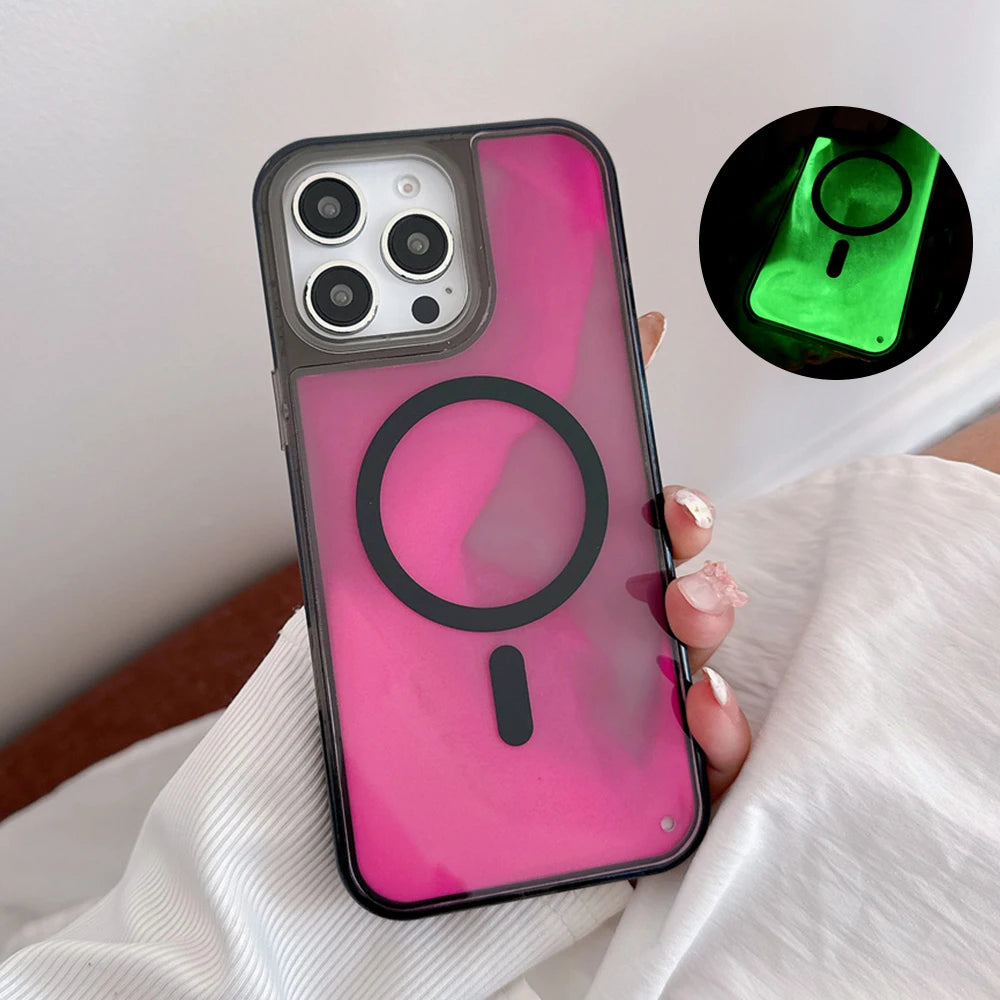 Magsafe Fluorescent Liquid Quicksand Glowing Phone Case – Wireless Charging Protective Cover
