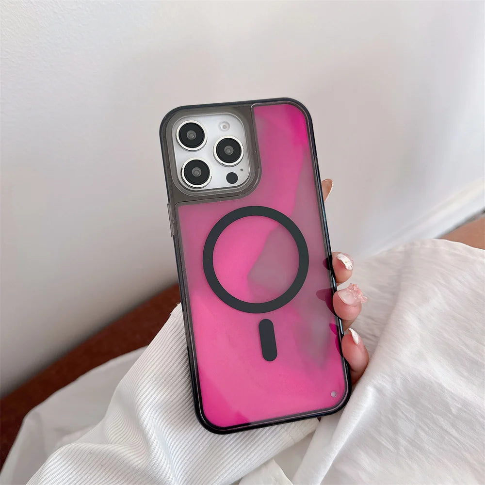 Magsafe Fluorescent Liquid Quicksand Glowing Phone Case – Wireless Charging Protective Cover